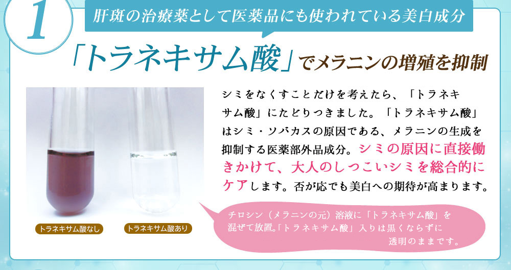 1「トラネキサム酸」でメラニンの増殖を抑制