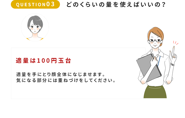 QUESTION03　どのくらいの量を使えばいいの？　適量は100円玉台