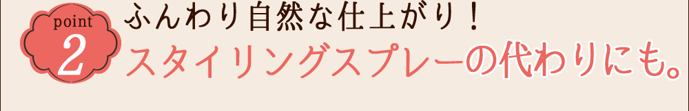 POINT 2 ふんわり自然な仕上がり！スタイリングスプレーの代わりにも。