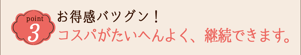 POINT 3 お得感バツグン！コスパがたいへんよく、継続できます。