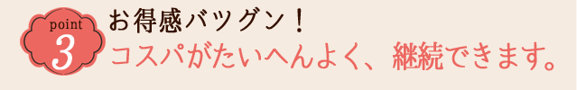 POINT 3 お得感バツグン!コスパがたいへんよく、継続できます。