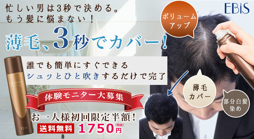 忙しい男は3秒で決める。もう髪に悩まない！薄毛、3秒でカバー！