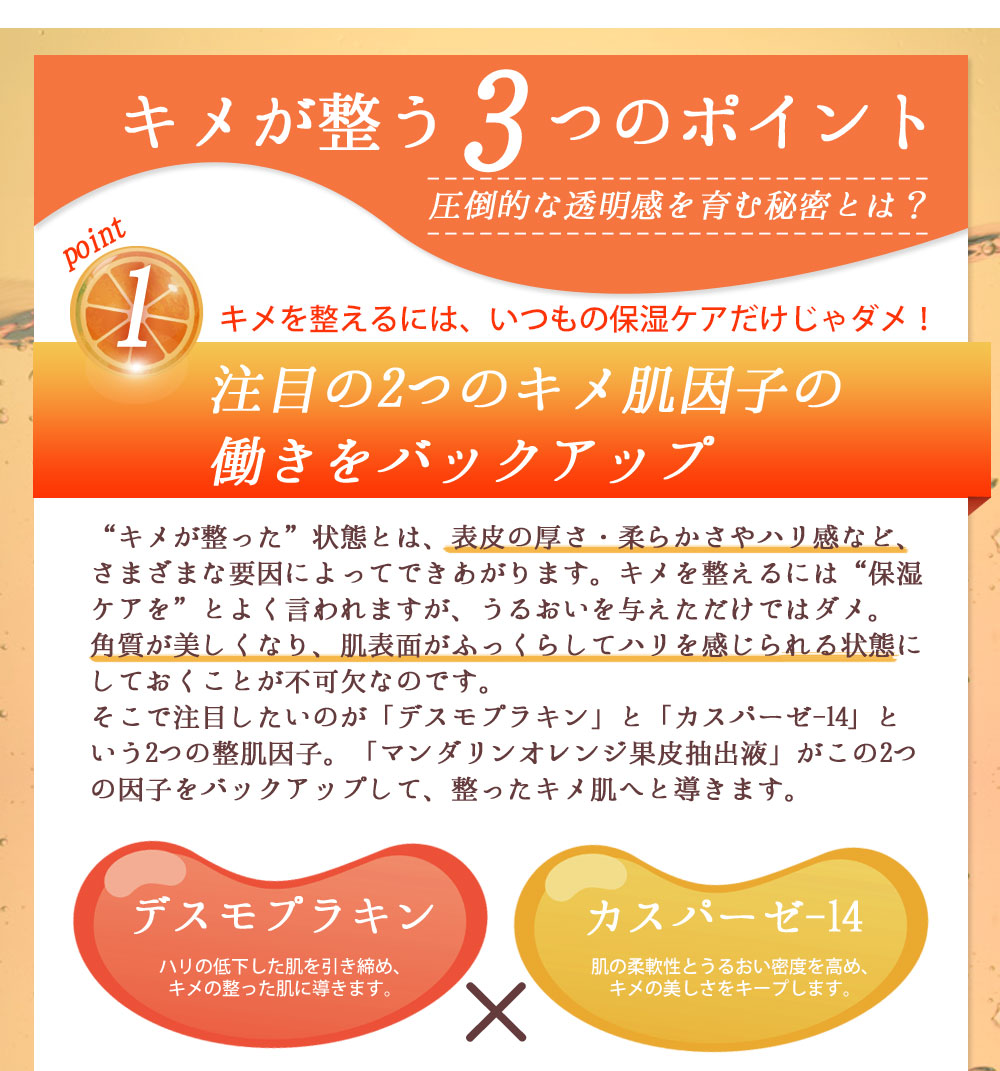 point1 注目の2つのキメ肌因子の働きをバックアップ