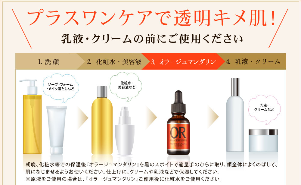 \プラスワンケアで透明キメ肌!/乳液・クリームの前にご使用ください