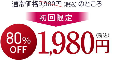 通常価格9,900円（税込）のところ初回限定80%OFF 1,980円(税込)