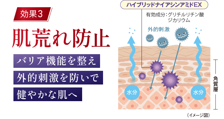 「効果3：肌荒れ防止」バリア機能を整え外的刺激を防いで健やかな肌へ
