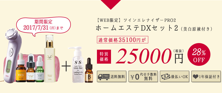 ツインエレナイザーPRO2
ホームエステDXセット2 25000円(税抜)