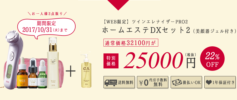 ツインエレナイザーPRO2
ホームエステDXセット2 25000円(税抜)
