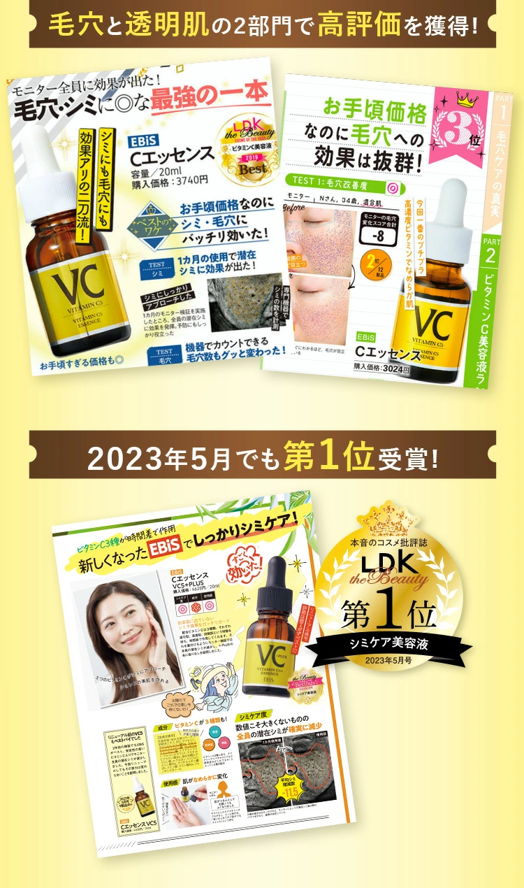 毛穴と透明肌の2部門で高評価を獲得!