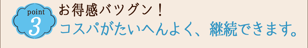 POINT 3 お得感バツグン!コスパがたいへんよく、継続できます。